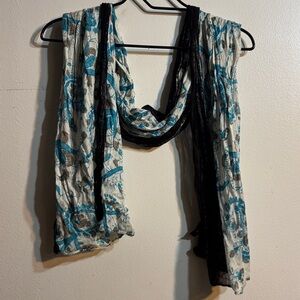 Floral Print Scarf with Black Accents